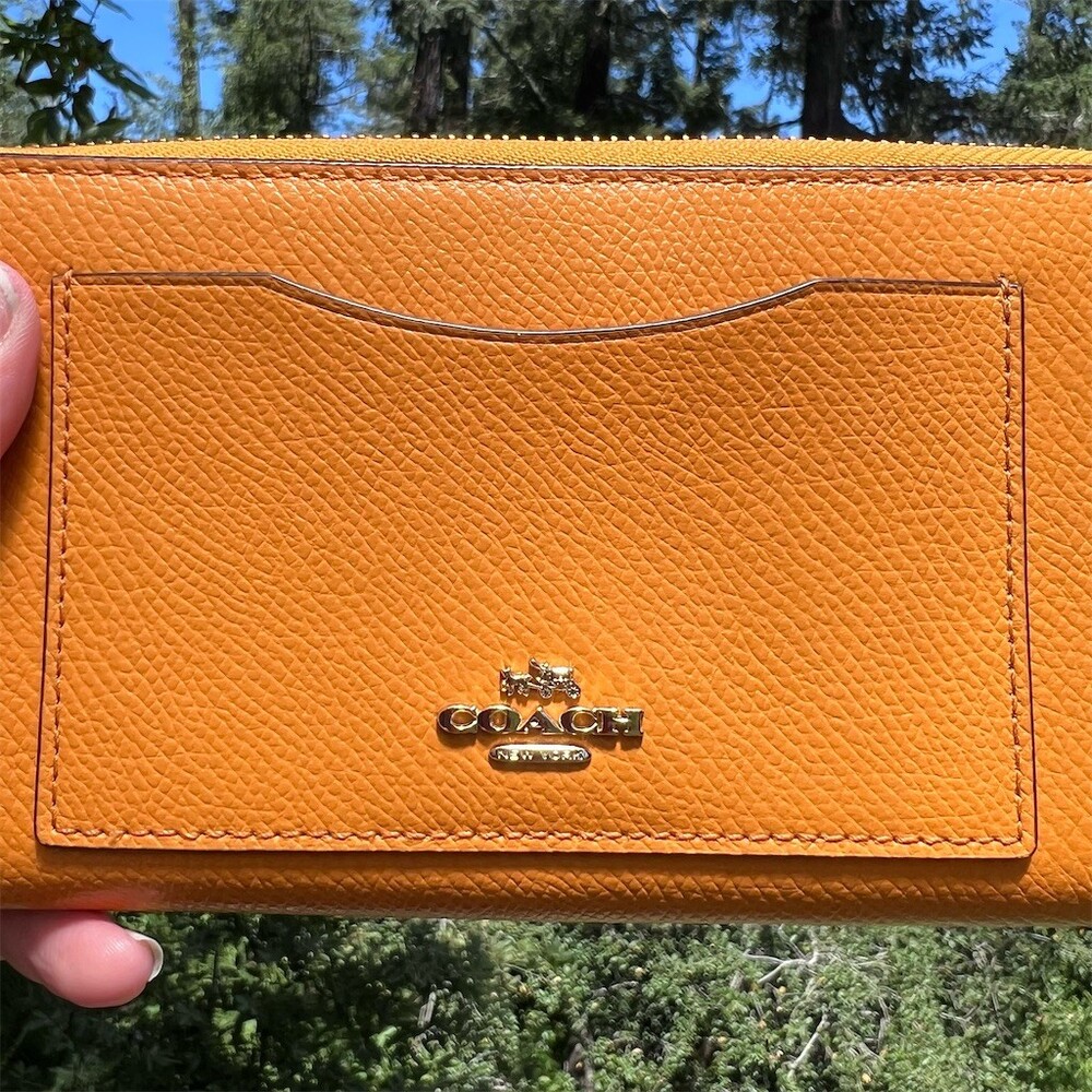 COACH Long Zip-Around Wallet Orange Crossgrain Leather Gold Hardware AUTHENTIC - Picture 9 of 12